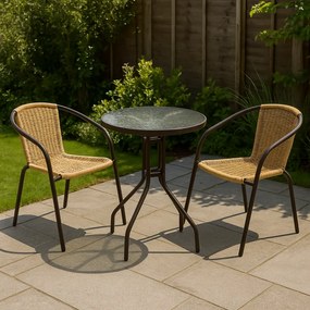 Záhradný balkónový set, polyratan, 2 stoličky + sklenený stô