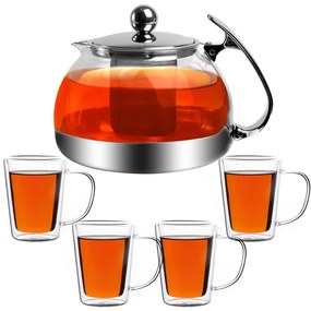 Monzana Čajník so sitkom TEA 1,2L+4 šálky, priesvitná, strieborná