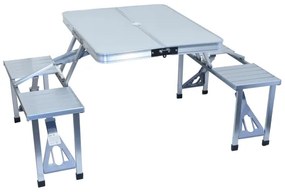 Skladací kempingový stôl so stoličkami biela/chróm