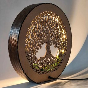 Strom života LED lampa z dreva a machu | ZIVENA: HDF - Orech 20 cm 4785-115180 LED0610
