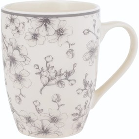 Súprava 6 keramických hrnčekov Nežné kvety 300 ml, sivá