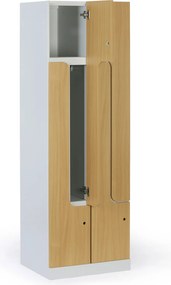 Kovová šatníková skrinka S1 Z, 4 oddiely, 1850 x 600 x 500 mm, cylindrický zámok, laminované dvere, orech