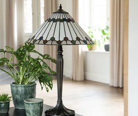 Stolná lampa Tiffany s bielym stnidlom - Ø 40*63 cm E27/max 2*60W
