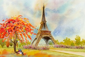 Samolepiaca tapeta Eiffelova veža v pastelových farbách - 375x250