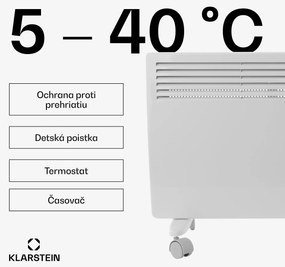 Klarstein Hot Spot Slimcurve, konvektor, ohrievač, 80 x 40 cm, 40 m², 2000 W, 5 - 40 °C, IP24, biely