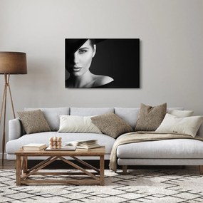 Obraz - Čiernobiely portrét ženy v klobúku (90x60 cm)