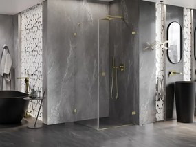 Mexen Lunar-B, pravostranný výklopný sprchový kút 70 x 70 cm, 8mm číre sklo, zlatý profil, 832-070-070-50-00-P