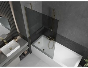 Mexen Next, vaňová zástena 1-krídlová 100 x 150 cm, fixné krídlo, 6 mm šedé sklo, zlatý profil, 895-100-000-00-40-50