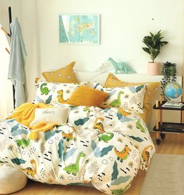 Obojstranná posteľná bielizeň z bavlneného saténu s krásnou potlačou dinosaurov