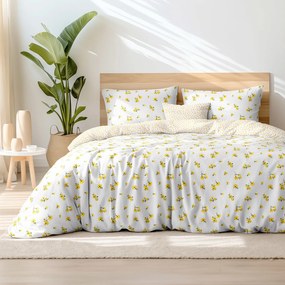 Goldea bavlnené posteľné obliečky - žlté kvety a kvietky na bielom 140 x 220 a 70 x 90 cm