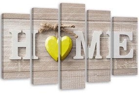 Obraz na plátně pětidílný Home Dům Dřevěná prkna Heart Wood - 150x100 cm