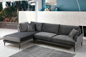 Elegantná rohová pohovka Velour 283 x 180 cm, ľavá, antracitovo sivá