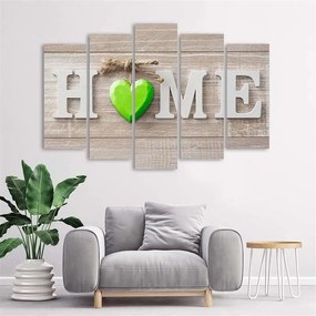 Obraz na plátně pětidílný Home Zelené srdce Béžová - 100x70 cm
