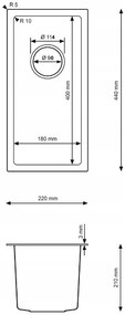 Erga HD, 1-komorový oceľový drez 220x440x210 mm, brúsená zlatá, ERG-MLS-HD2244G
