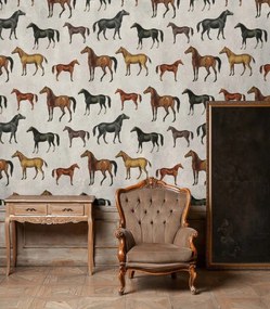 WALLCOLORS Horses Beige wallpaper - tapeta POVRCH: Prowall Sand
