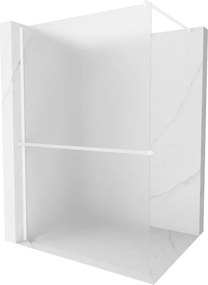 Mexen Kioto+, sprchová zástena Walk-In s poličkou a vešiakom 90 x 200 cm, 8mm sklo námraza, biely profil, 800-090-121-20-30