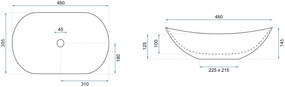 Rea Royal Mini, umývadlo na dosku 480x305x145 mm, imitácia kameňa Aiax Shiny, REA-U5063