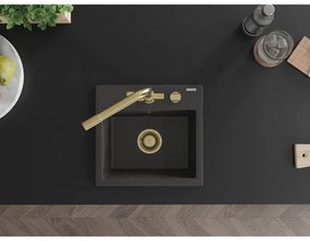 Mexen Milo, granitový drez 435x410x171 mm, 1-komorový a zlatá batéria Duero, čierna škvrnitá, 6505-76-671600-50