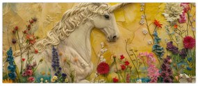 Obraz - Jednorožec s kvetinami (120x50 cm)