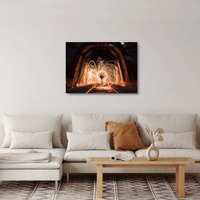 Sklenený obraz - Svetelná show na koľajniciach (70x50 cm)
