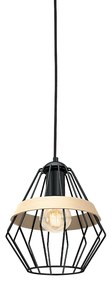 Závesné svietidlo Cliff, 1x drevené/čierne drôtené tienidlo, b
