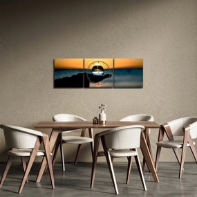 Obraz sklenenej gule v dlani (s hodinami) (90x30 cm)