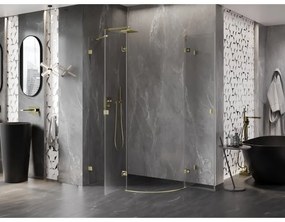 Mexen Lunar, polkruhový sprchový kút naklápací doľava 100 x 80 cm, 8mm číre sklo, zlatý matný profil, 833-100L-080P-55-00