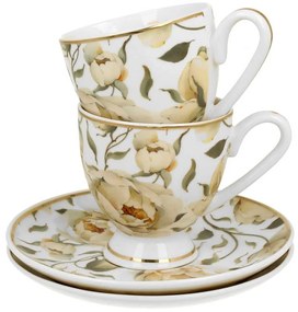Porcelánová šálka na nohe s podšálkou English Roses White 90 ml sada 2ks