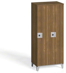 Drevená šatníková skrinka S4 na nohách, 2-dverová, 1400 x 600 x 400 mmm otočný zámok, orech