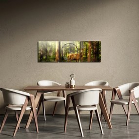 Obraz jeleňa v lese (s hodinami) (90x30 cm)