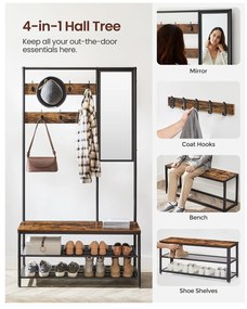 VASAGLE HSR415B01 – multifunkčný vešiak na kabáty so zrkadlom a lavicou