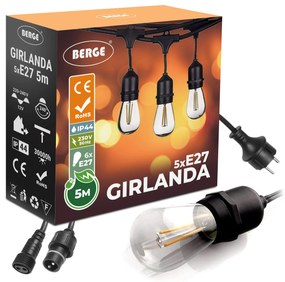 ecoPLANET Záhradná girlanda 5m + 6x 1W LED žiarovka