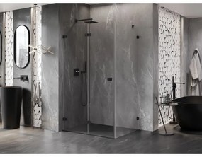 Mexen Lunar-F, 1-krídlový sprchový kút so skladacími dverami, ľavý, 90 x 80 cm, 8mm číre sklo, čierny profil, 836-090-080-70-00-L