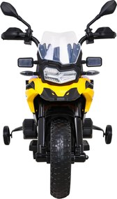 Ramiz BMW F850 GS Detský motocykel na batérie žltý + asistenčné kolesá + LED audio + pomalý štart + EVA