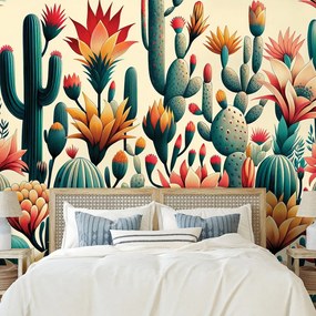 Tapeta farebné kaktusy v púšti