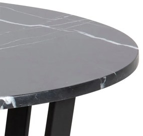 Jedálenský stôl HIDALGO Ø110 cm čierna prírodná doska v mramorovom dekore, kovová podnož