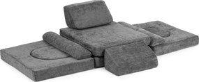 Modulárna rozkladacia pohovka pre deti veľká 2-miestna DIY 10 mäkkých vankúšov šenilová látka - sivá ECOTOYS