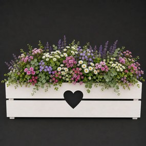 AMADEA Drevený obal na kvetináč so srdcom biely, 62x21,5x17cm Český výrobok