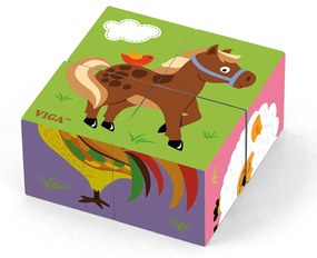 Drevené puzzle kocky pre najmenších Viga Farma