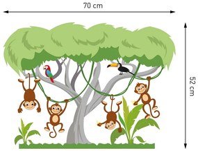Nálepka na stenu veselé opičky na strome 70 x 52 cm