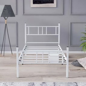 Kovová jednolôžková posteľ PIRON 90x200 cm biela nosnosť 120 kg