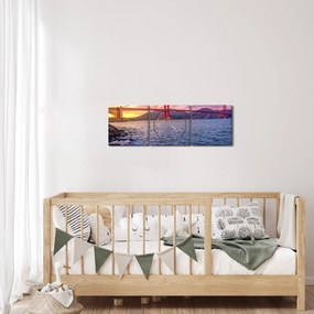 Obraz mosta pri západe slnka (s hodinami) (90x30 cm)
