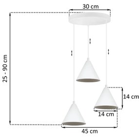 Závesné svietidlo Soho, 3x biele kovové tienidlo, (fi 14cm), o