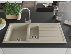Mexen Andres, 1,5-komorový granitový drez 1000x500x200 mm a drezová batéria Elia, béžová, 6515-69-670101-00