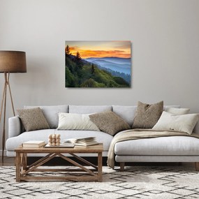 Sklenený obraz - Červánky v horách (70x50 cm)