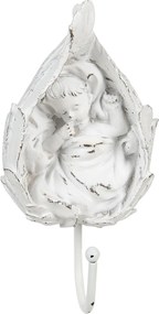 Biely antik nástenný háčik s anjelikom - 8*5*17 cm