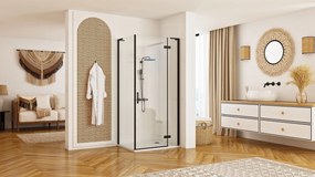 Sprchovací kút REA HUGO BLACK 80/dvere x 90/zástena cm, čierny/transparent - bez vaničky