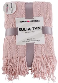 Tempo Kondela TEMPO-KONDELA SULIA TYP 1, pletená deka so strapcami, svetloružová, 120x150 cm