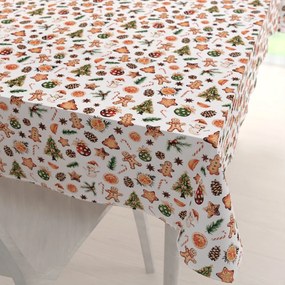 Biante Vianočný bavlnený obdĺžnikový obrus Sandra SA-516 Vianočné perníčky a ozdoby na bielom 140x220 cm