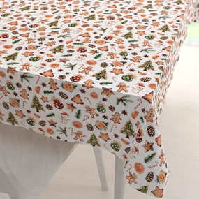 Biante Vianočný bavlnený obdĺžnikový obrus Sandra SA-516 Vianočné perníčky a ozdoby na bielom 120x200 cm